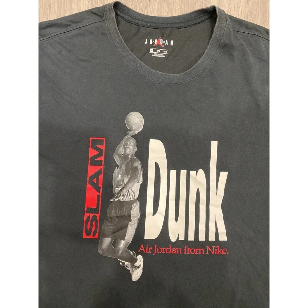 Air Jordan Slam Dunk Nike Michael Retro Graphic‎ Black Crew Neck T shirt Tee 3XL